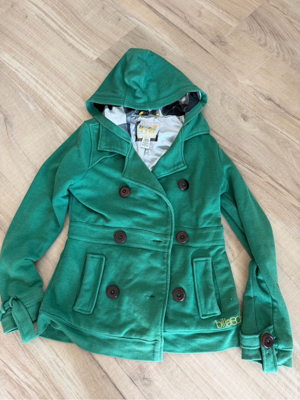 Billabong Hooded Fleece Pea Coat emerald green size large